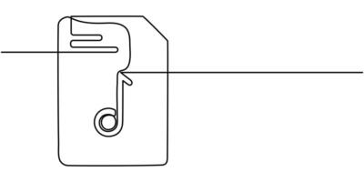 Music file continuous one line drawing vector