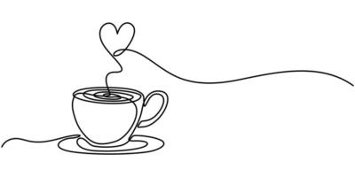 Continuous one line drawing of cup coffee with heart illustration vector