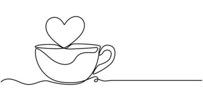 Abstract coffee cup with heart continuous one line drawing vector