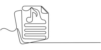Document music icon continuous one line drawing vector