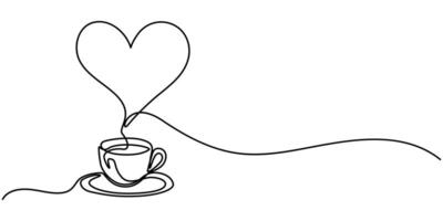 A cup of coffee continuous one line drawing with heart vector