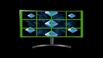 control room monitor with glowing lights effect green screen background video