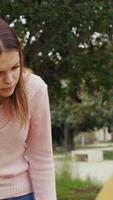 Girl Is Impressed That She Saw Something Strange Near A Game In The Public Park video