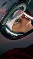Astronaut With Helmet Falls Asleep On A Mountain At Night Alone Thinking video