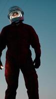 Silhouette Of An Astronaut Explores A New Abandoned Planet At Night video