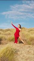 Dancer In Red Dresses In The Middle Of Abruzzo Nature video