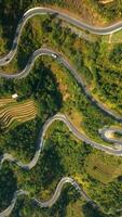 Top down view of scenic winding mountain road on the Ha Giang Loop, Vietnam. video