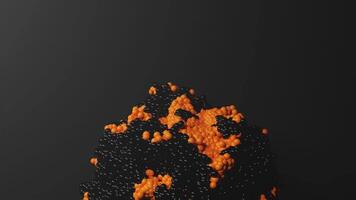 3d rendering of abstract art particle loop animation with 3d particle in orange and black color video