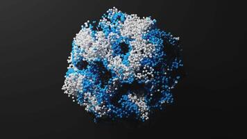 3d rendering of abstract art particle loop animation with 3d particle in blue, white, and black color video