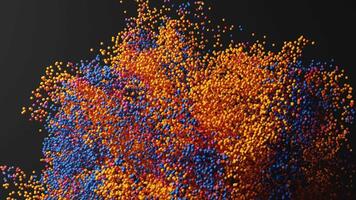 3d render of abstract loop art animation with 3d small particles in orange, red, purple, and blue color video