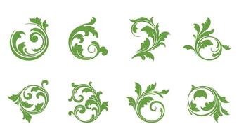 Stylized Summer Leaf Floral Swirl Ornaments Logo with Retro-Inspired Flourish Scroll and Botanical Design Elements for Timeless Aesthetic Appeal vector