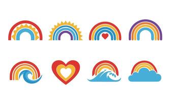 A vibrant summer rainbow sun illustration featuring a colorful heat wave cloud design perfect for weather graphics nature-themed artwork and joyful abstract decoration elements. vector