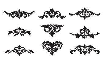 Ornamental Floral Flowers Stencil Swirl Ornament Icon Symbol Silhouette with Retro Scroll Patterns and Vintage Summer Set Designs vector