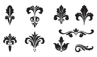 Detailed Floral Flowers Stencil Swirl Ornament Icon Symbol with Vintage Rose Lily Patterns and Retro Summer Set Scroll Elements vector
