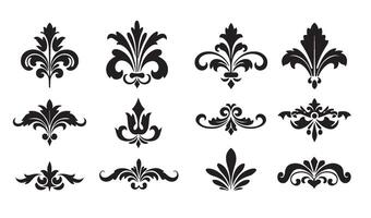 Decorative Floral Flowers Stencil Swirl Ornament Icon Symbol Featuring Artistic Lily and Rose Silhouettes for Elegant Summer Set Patterns vector