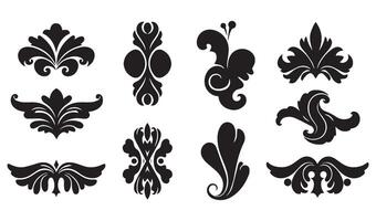Abstract Floral Flowers Stencil Swirl Ornament Icon Symbol with Vintage Scroll Patterns and Elegant Summer Set Decorative Elements vector