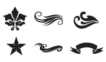 Stunning Floral Flowers Stencil Swirl Ornament Icon Symbol with Retro Scroll Patterns and Decorative Summer Set Calligraphy Elements vector