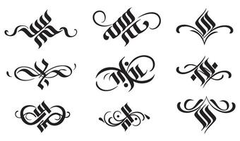 Intricate Calligraphy Swirl Ornament with Floral Decorative Elements and Vintage Scroll Borders for Elegant Wedding Invitations and Mandala Art vector