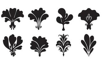 Stylish Floral Flowers Stencil Swirl Ornament Icon Symbol Summer Set with Unique Decorative Patterns and Artistic Silhouettes vector