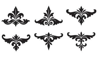 Timeless Floral Flowers Stencil Silhouette Pattern Featuring Decorative Lily and Rose with Vintage Calligraphy and Scroll Art vector