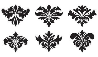 Handcrafted Floral Flowers Stencil Swirl Ornament Icon Symbol with Retro Decorative Silhouettes and Artistic Summer Set Patterns vector