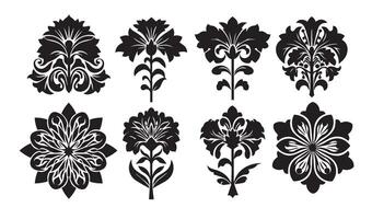 Delicate Floral Flowers Stencil Swirl Ornament Icon Symbol Featuring Retro Calligraphy Leaf Scrolls and Elegant Summer Set Patterns vector