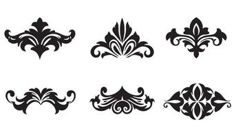 Graceful Floral Flowers Stencil Swirl Ornament Icon Symbol Silhouette with Retro Scroll Patterns and Vintage Summer Set Designs vector