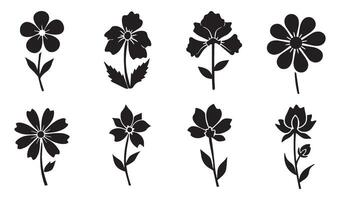 Handcrafted Floral Flowers Stencil Silhouette Pattern with Elegant Calligraphy Swirl Ornament and Retro Scroll Leaf Elements vector
