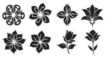 Classic Floral Flowers Stencil Swirl Ornament Icon Symbol with Artistic Summer Set Patterns Including Calligraphy Leaf and Star Outlines vector