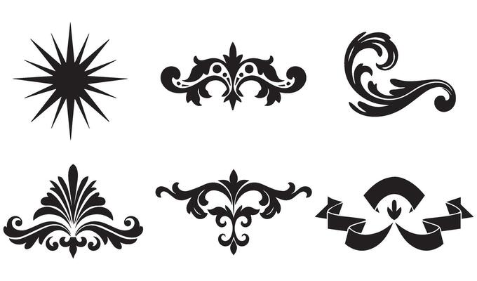 Stylish Floral Flowers Stencil Swirl Ornament Icon Symbol Featuring Artistic Lily and Rose Silhouettes for Decorative Summer Set Designs