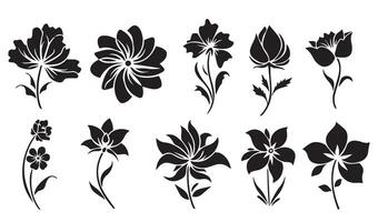 Beautiful Floral Flowers Stencil Vectors Silhouette Pattern Featuring Decorative Lily and Rose with Swirl Ornament Icon Symbol and Vintage Elements