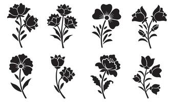 Exquisite Floral Flowers Stencil Vectors Silhouette with Decorative Summer Set Swirl Ornament and Retro Leaf Scroll Elements