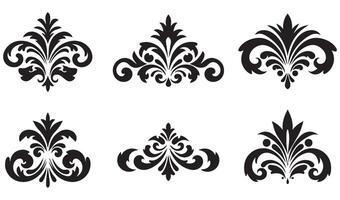 Creative Floral Flowers Stencil Silhouette Pattern with Abstract Swirl Ornament and Retro Summer Set Decoration Elements vector