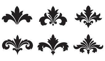 Classic Floral Flowers Stencil Vectors Silhouette Pattern Featuring Decorative Abstract Lily and Rose for Elegant Calligraphy and Scroll Designs