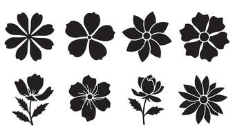 Charming Floral Flowers Stencil Silhouette Summer Set with Elegant Swirl Ornament Icon Symbol and Nature-Inspired Decorative Patterns vector