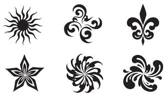 Graceful Floral Flowers Stencil Swirl Ornament Icon Symbol with Elegant Vintage Patterns Decorative Calligraphy Leaf Scrolls and Summer Set Designs vector