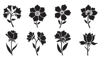 Vintage Floral Flowers Stencil Swirl Ornament Icon Symbol with Elegant Decorative Lily and Rose Patterns for Artistic Summer Set Designs vector