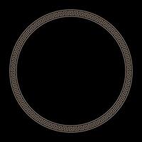 Round frame with gold Greek key meanders on black background. Patterns of Ancient Greece, ancient Rome Empire. Round frame with greek ornament. European border. Template for laser cutting, embroidery vector