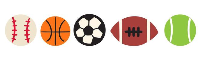 Set of sport balls. Hand drawn flat design. Isolated icons. Illustrations on white background. vector