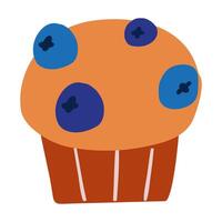 Muffin. Blueberry. Hand drawn design. Flat illustration on white background. vector