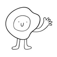 Fried egg. Cute character. Outline illustration on white background. vector