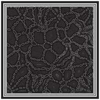 Intricate white line patterns form abstract shapes against a solid black background, framed by bold, layered borders. vector