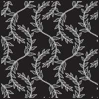 white hand drawn stitching print texture quilt stylized leaves arranged in a repeating pattern on a black background. vector