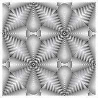 A symmetrical black and white pattern featuring swirling lines forming diamonds and teardrop shapes, creating a dynamic optical illusion. vector