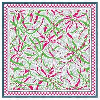 Colorful abstract design featuring swirling green and pink shapes on a white background, framed with a decorative border. vector