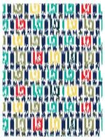 Abstract pattern with jagged, colorful stripes in red, yellow, green, and blue on a white background. vector
