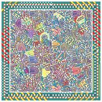 A vibrant hand drawn pattern filled with playful doodle, shapes, and colors, framed by a bold, decorative border. vector