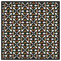 Intricate floral pattern featuring vibrant colors and black outlines, framed by layered, multicolored borders. vector