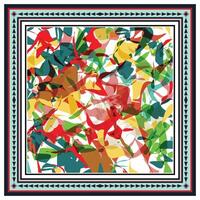A vibrant abstract design featuring swirling colorful shapes in red, green, yellow, and blue, framed by intricate borders. vector