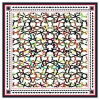 A colorful abstract pattern of intersecting lines within a decorative border, featuring various vibrant hues against a white background. vector